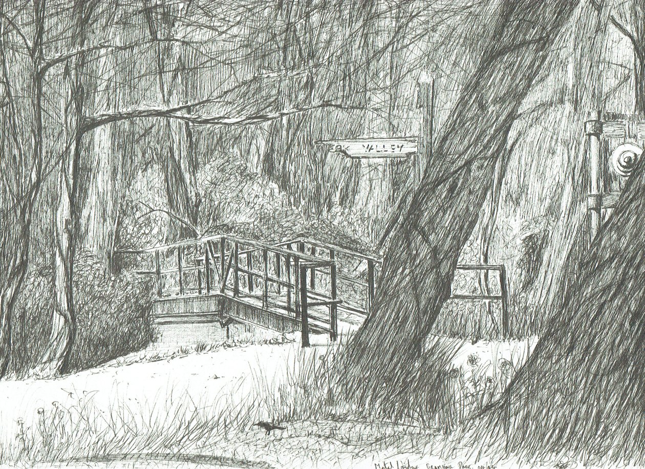 Die alte Metallbrücke, Bramhall Park, 2004 von Vincent Alexander Booth