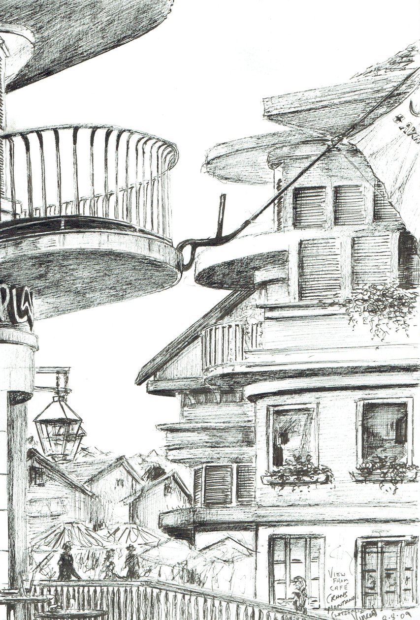 Café in Crans-Montana, Schweiz, 2009 von Vincent Alexander Booth