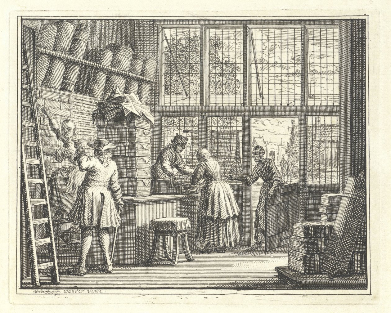 Innenraum eines Stoffladens von Vincent Laurensz. van der Vinne (II)