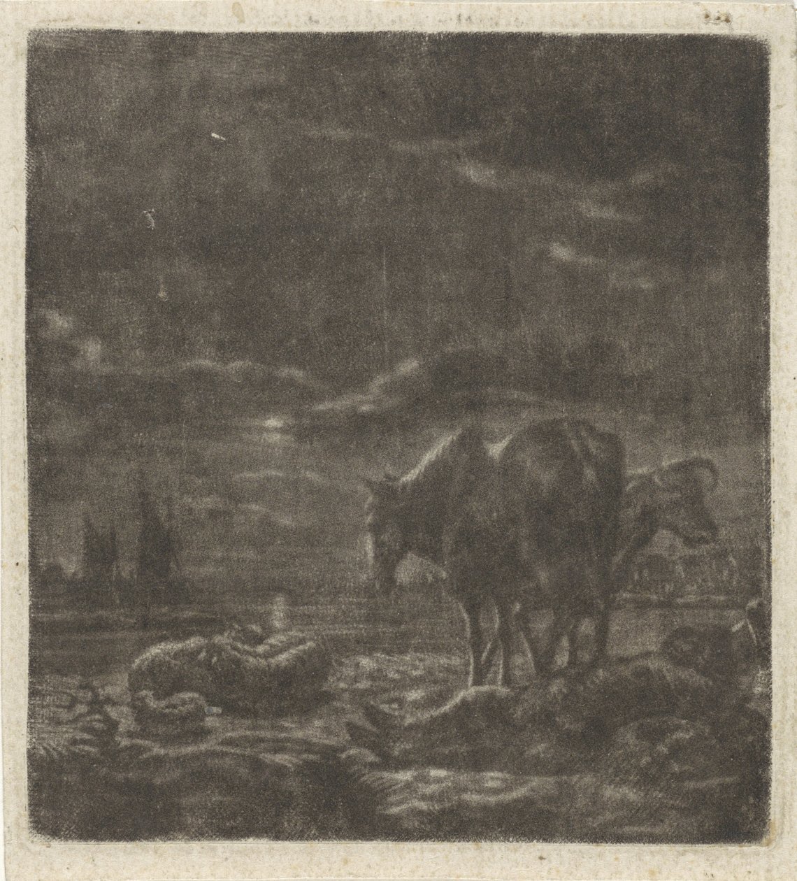 Nachtlandschaft mit schlafendem Hirten und Vieh von Vincent Laurensz. van der Vinne (II)