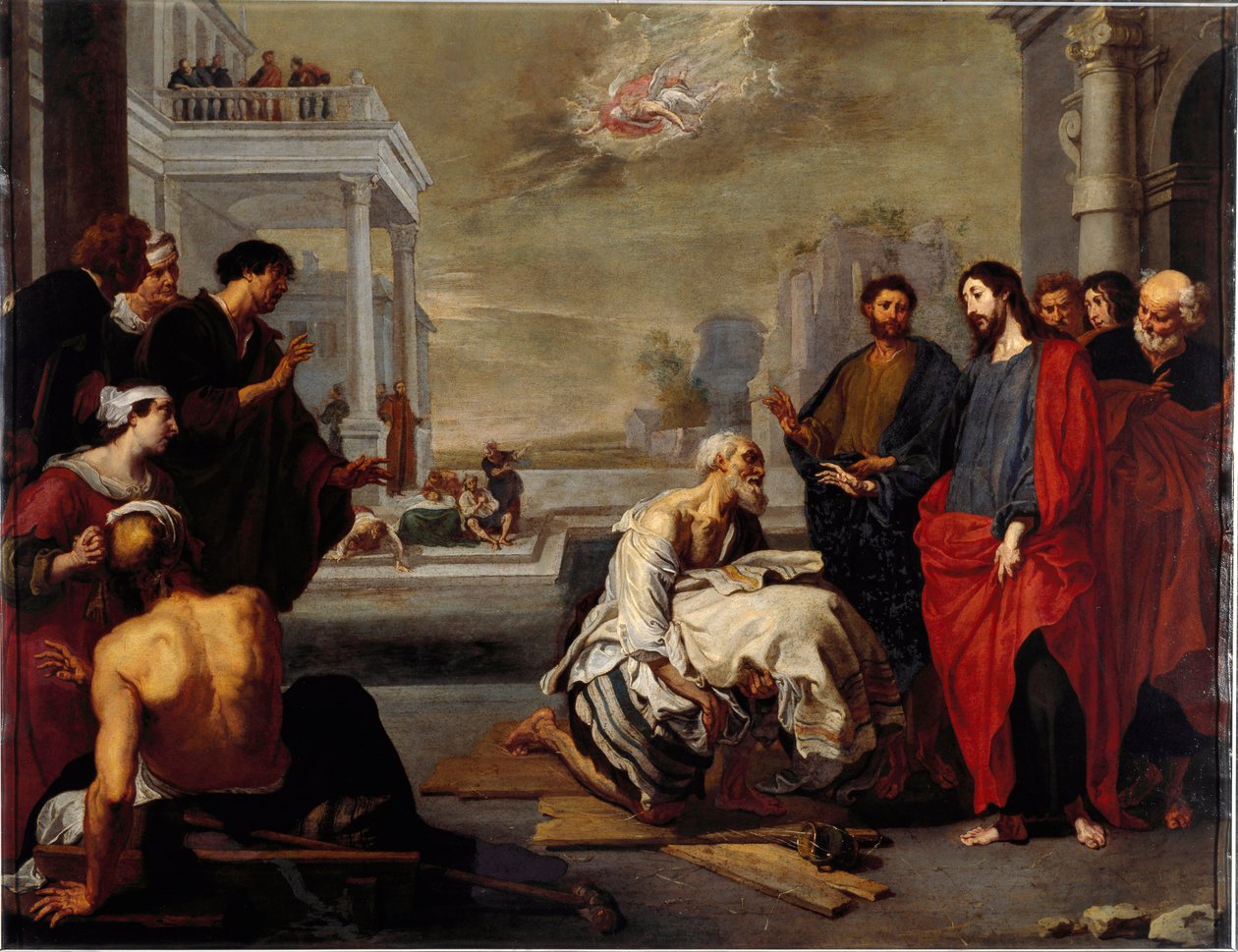 Jesus heilt auf wundersame Weise einen Gelähmten in Kafarnaum von Vincent Malo