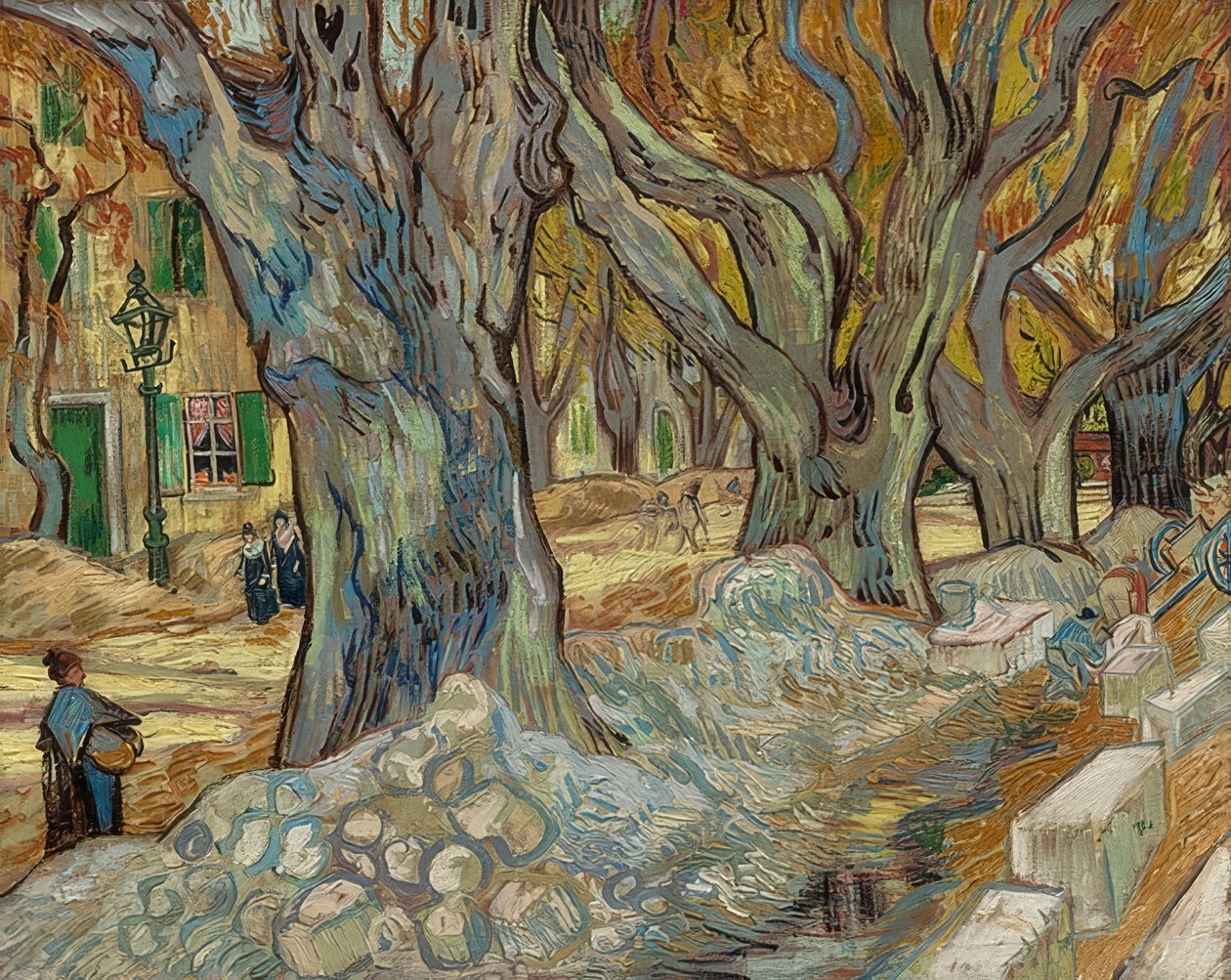 Die großen Platanen (Straßenarbeiter in Saint-Rémy) von Vincent van Gogh