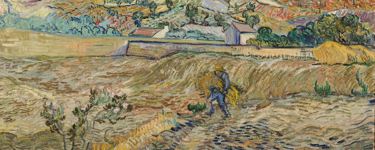 Landschaft bei Saint-Rémy (Eingefasstes Feld mit Bauer) von Vincent van Gogh