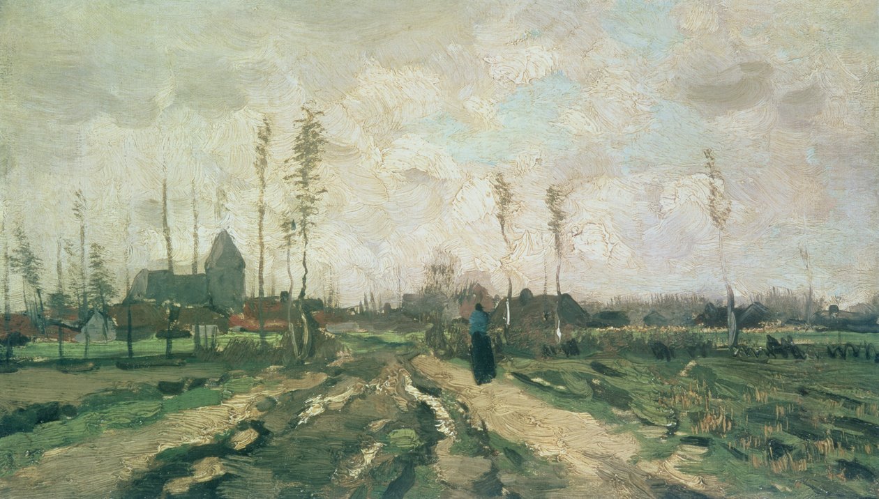 Landschaft mit Kirche und Häusern, Nuenen, 1885 von Vincent van Gogh