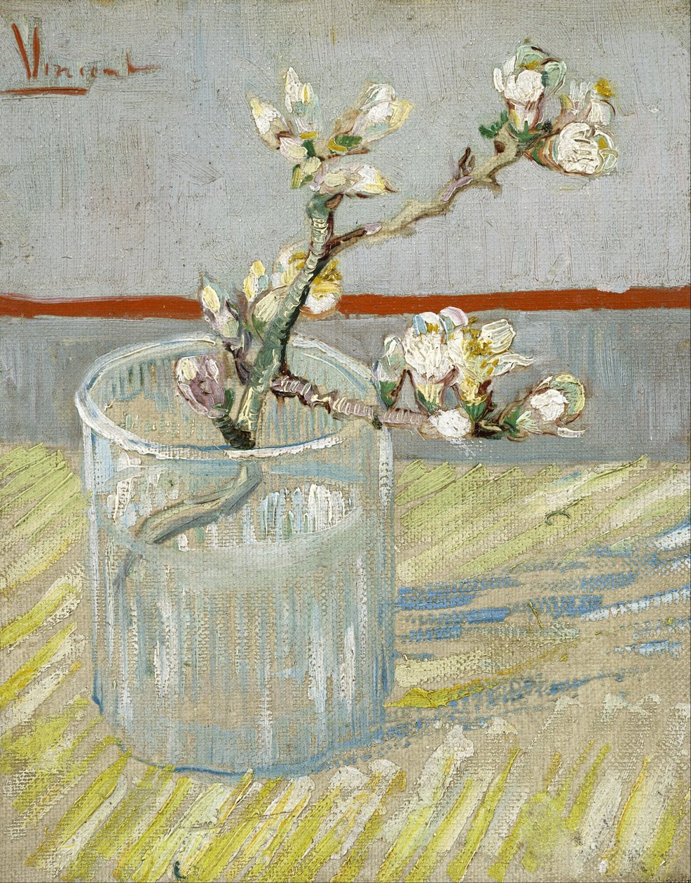 Zweig einer blühenden Mandel in einem Glas von Vincent van Gogh