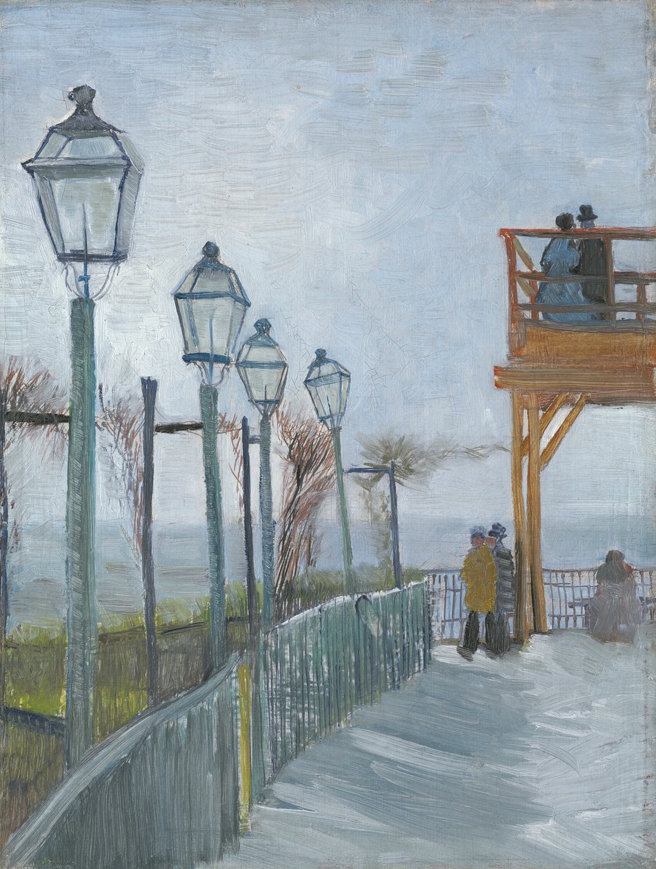 Terrasse und Aussichtsplattform am Moulin de Blute-Fin, Montmartre von Vincent van Gogh