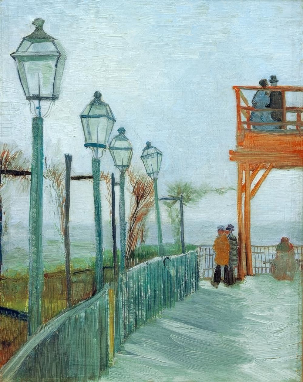 Terrasse und Aussichtsdeck auf der Moulin de Blutefin, Montmartre von Vincent van Gogh