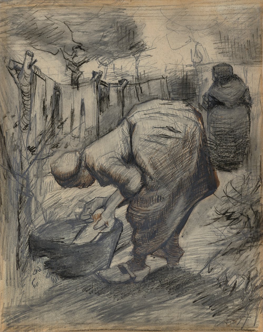 Frau bei der Waschwanne im Garten von Vincent van Gogh