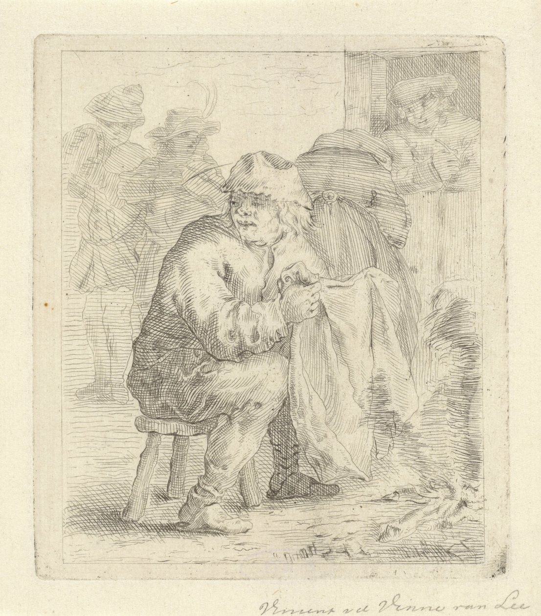 Mann auf einem Hocker bei einem Feuer von Vincent van der Vinne van Lee (signed by artist)