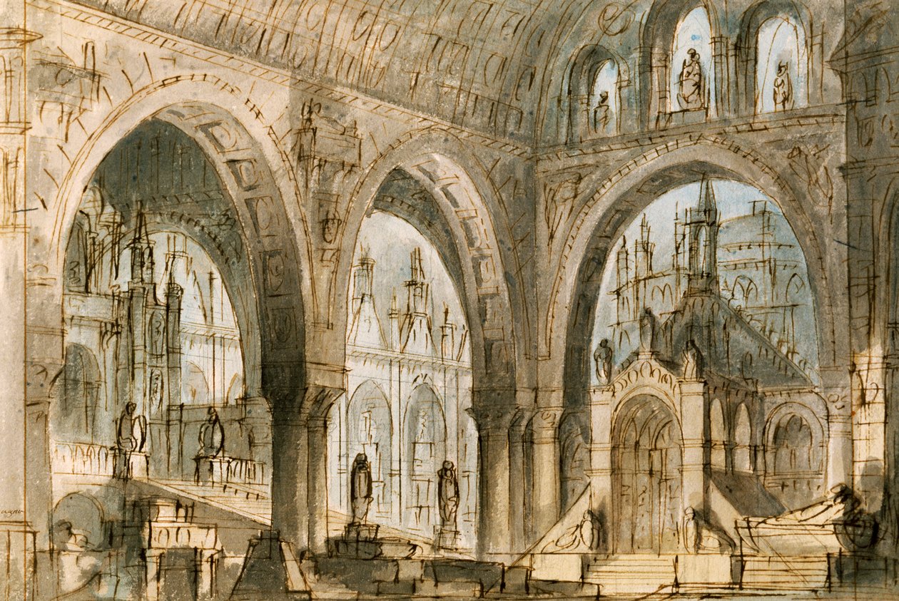 Bühnenbild für vierte Szene von Capuleti und Montecchi, Oper von Vincenzo Bellini, aufgeführt im La Fenice Theater in Venedig von Vincenzo Bellini