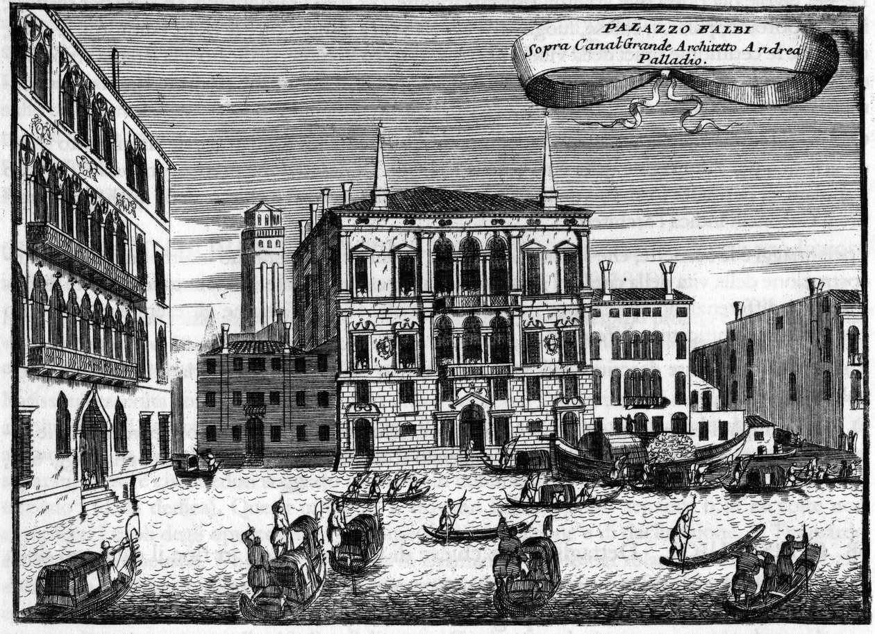 Venedig Italien: Palazzo Balbi von Architekt Andrea Palladio in „Singolarita di Venezia“ von Vincenzo Coronelli von Vincenzo Maria Coronelli