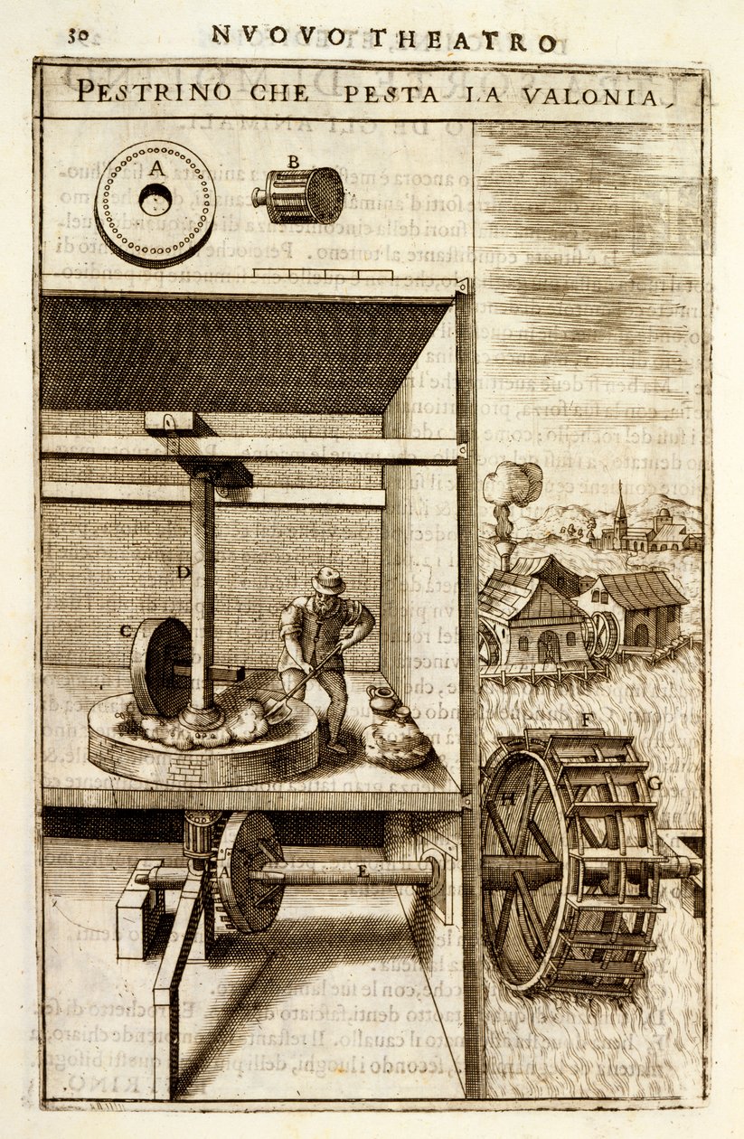 Eine wasserbetriebene Zerkleinerungs- oder Mahlmaschine, 1607 von Vittorio Zonca