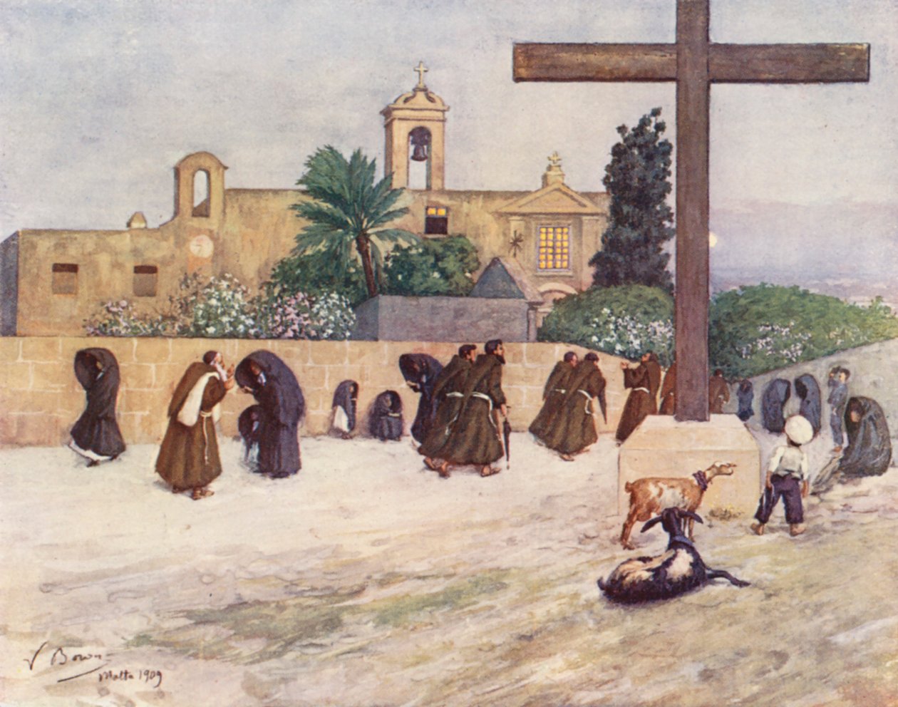 Malta: Nach Sonnenuntergang am Kapuzinerkloster, Floriana von Vittorio Boron