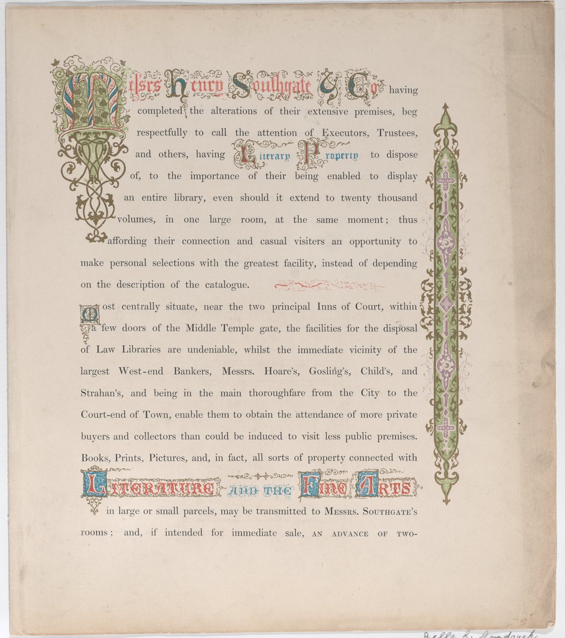 Handelskarte für Messrs. Henry Southgate & Co., Buchhändler, 19. Jahrhundert von Vizetelly and Company