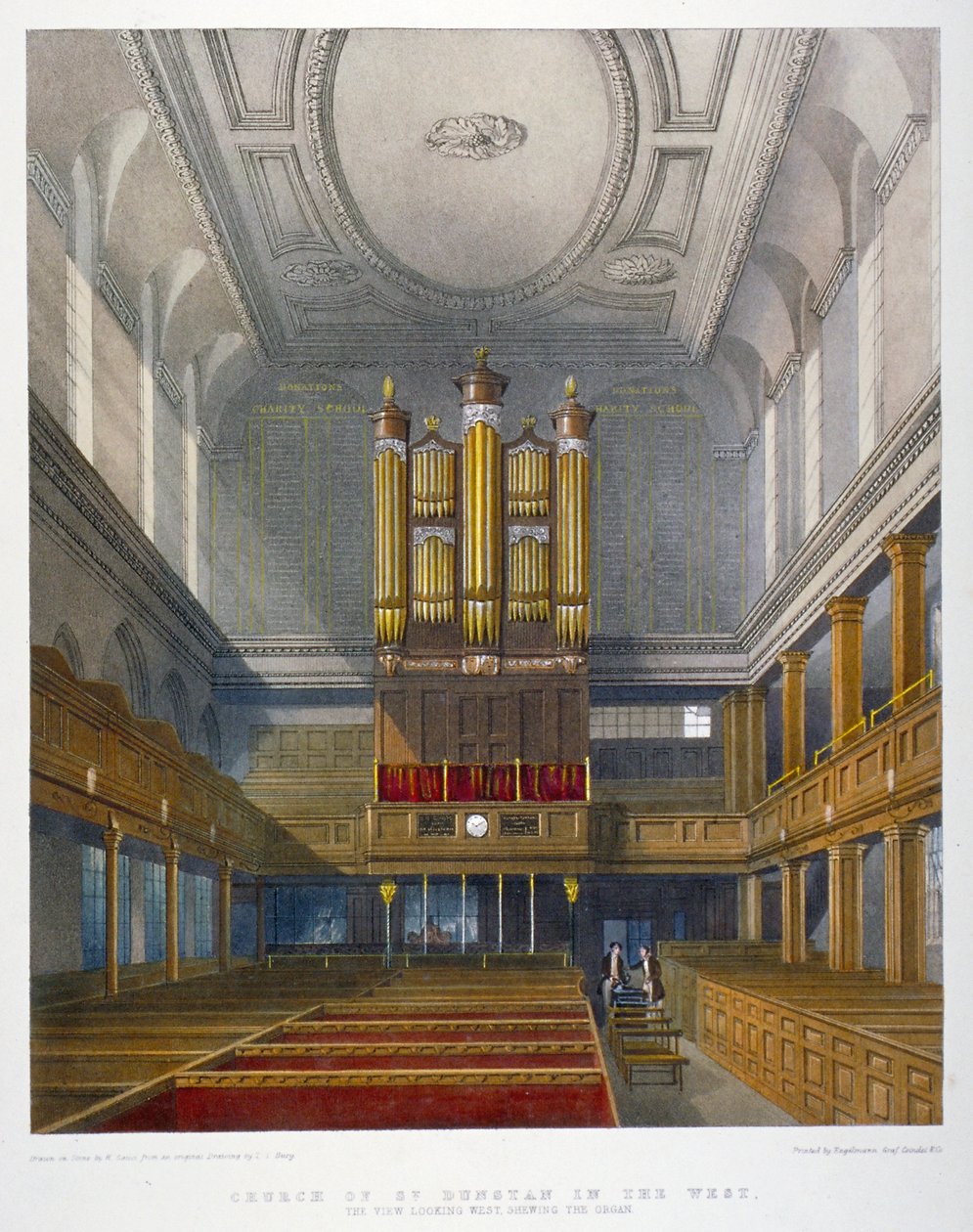 Innenansicht, Blick nach Westen, Kirche St. Dunstan im Westen, Fleet Street, City of London, 1829 von W Ganci