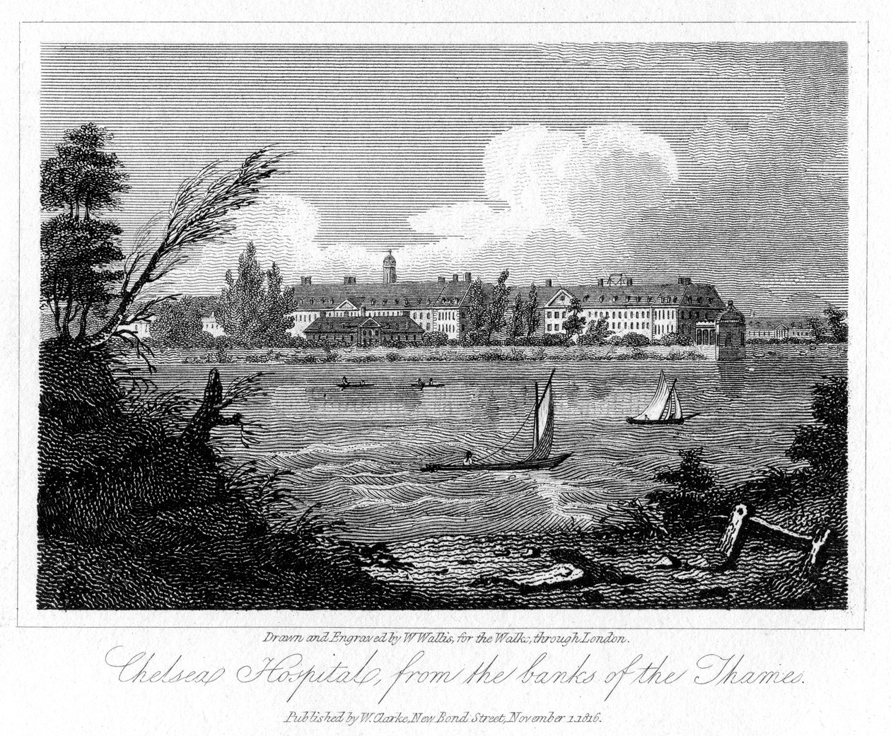 Chelsea Hospital, von den Ufern der Themse, London, 1816 von W. Wallis