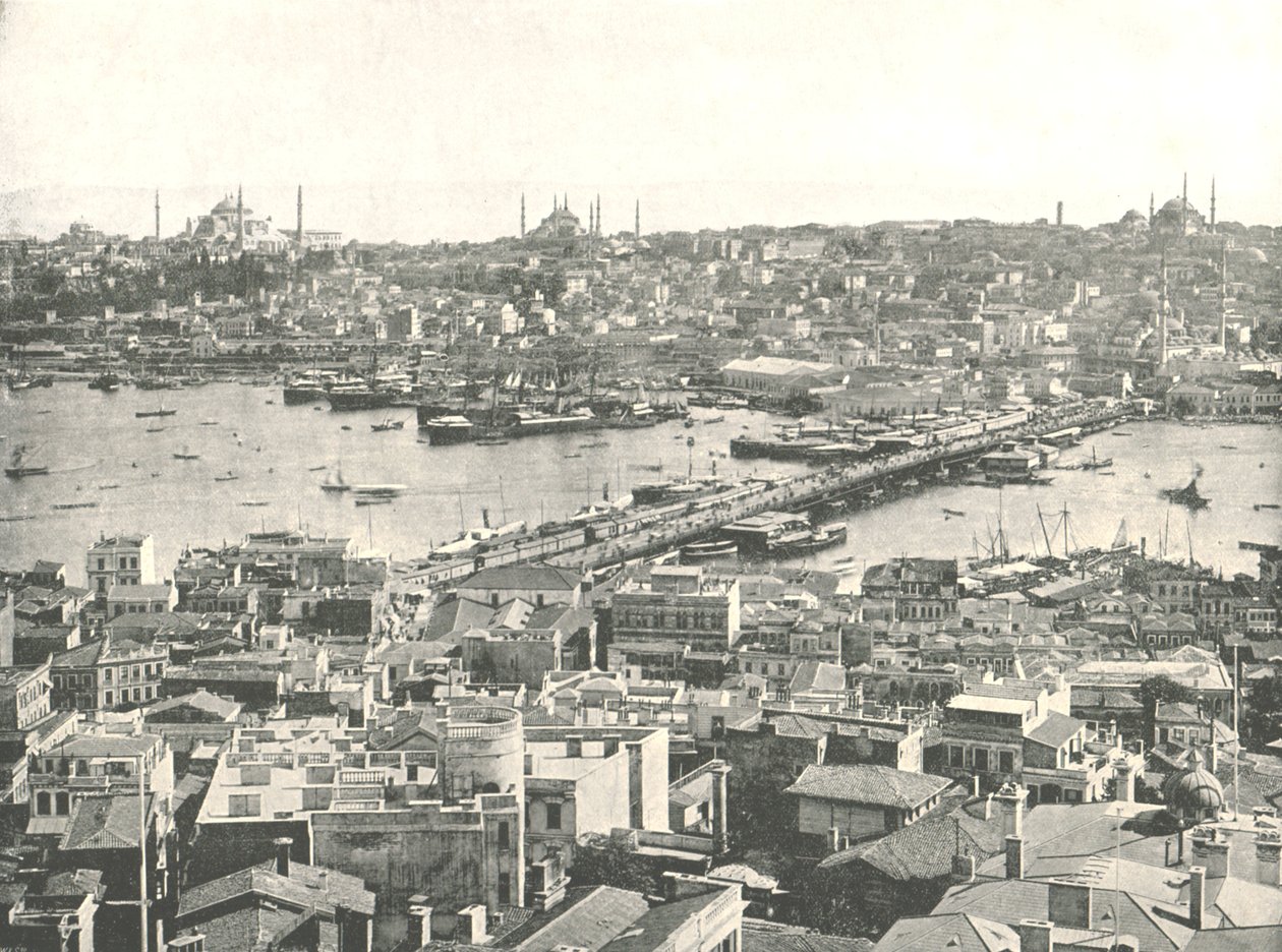Die Galata-Brücke über das Goldene Horn, Konstantinopel, Osmanisches Reich, 1895 von W and S Ltd