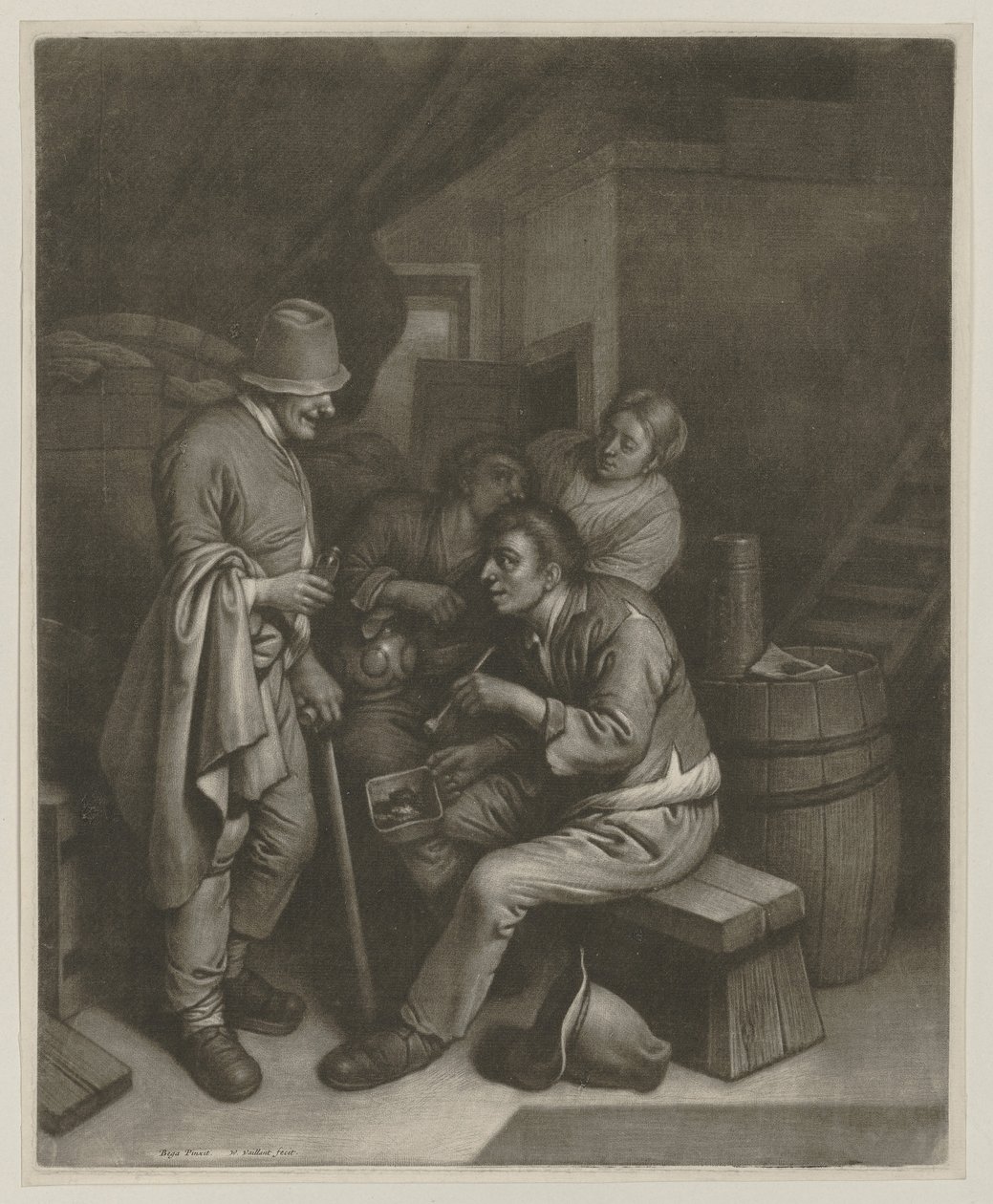 Drei Männer und eine Frau in der Taverne von Wallerant Vaillant