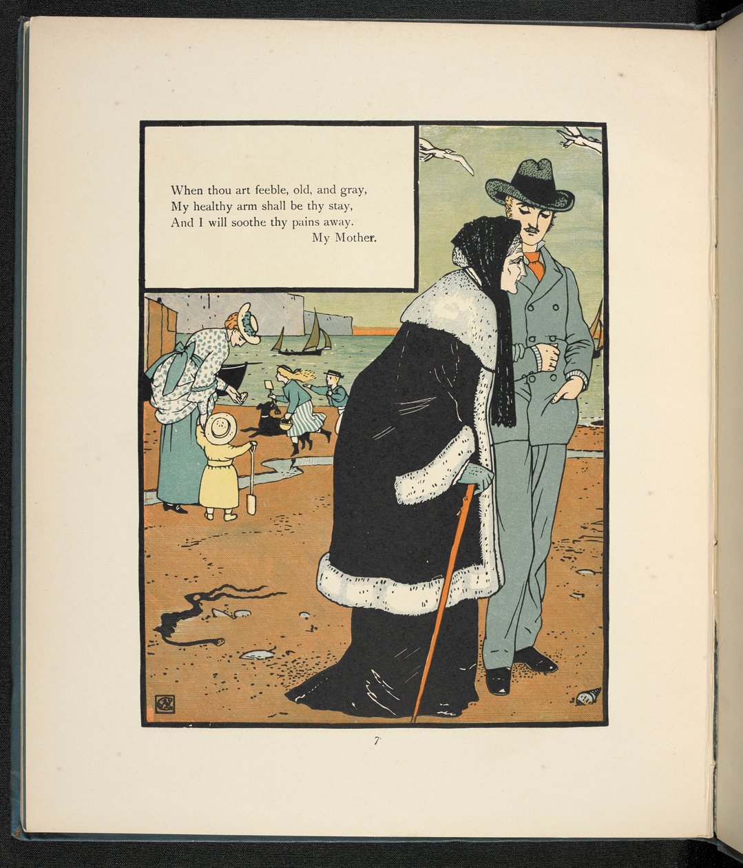 Ein Mann mit seiner Mutter am Strand von Walter Crane