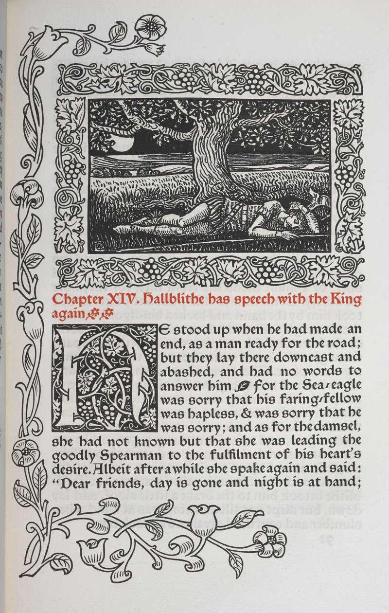 Kapitel XIV. Hallblithe spricht erneut mit dem König. Abbildung eines schlafenden Mannes unter einem Baum. von Walter Crane