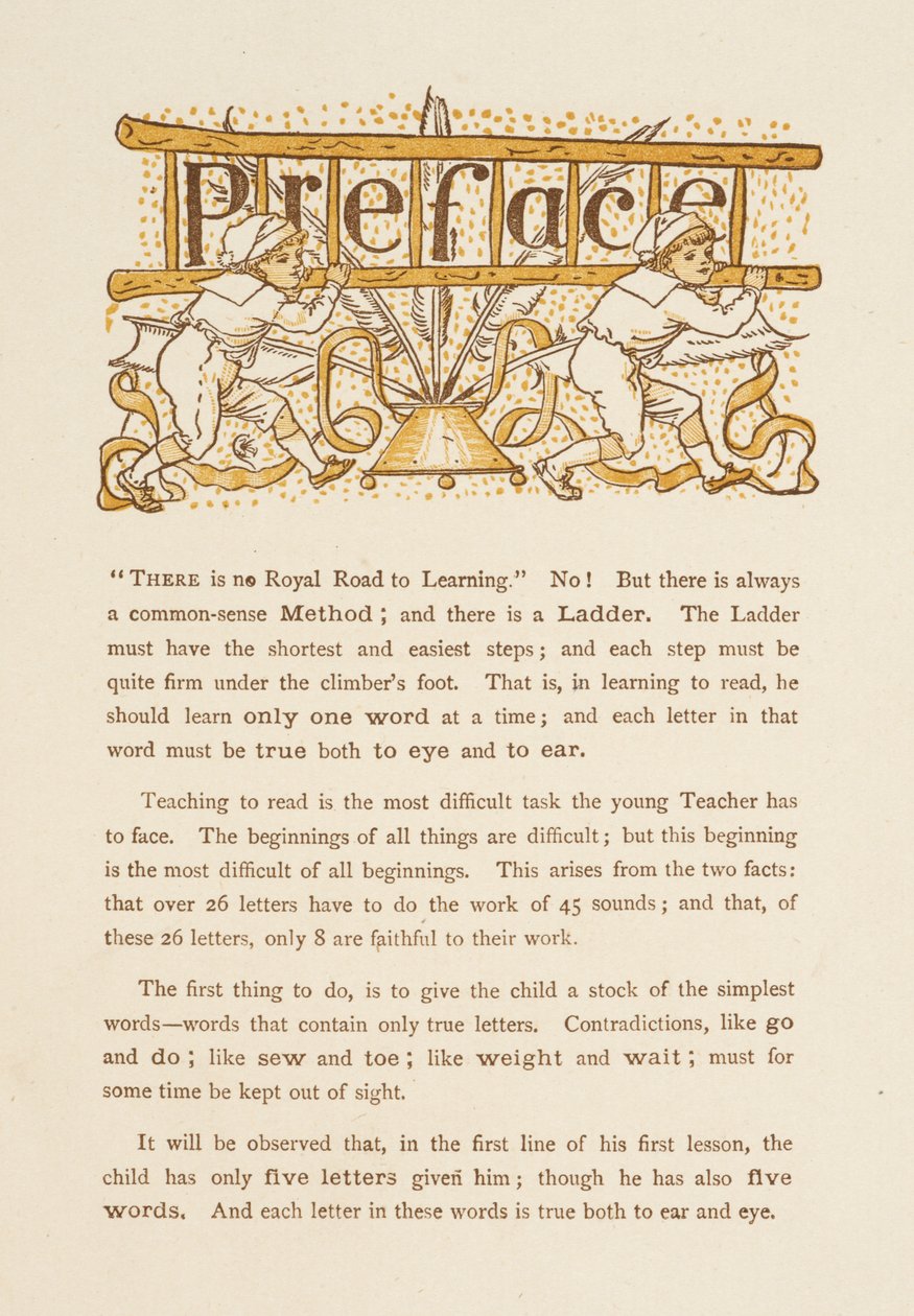 Vorwort zu The Golden Primer. Zwei Kinder tragen eine Leiter von Walter Crane