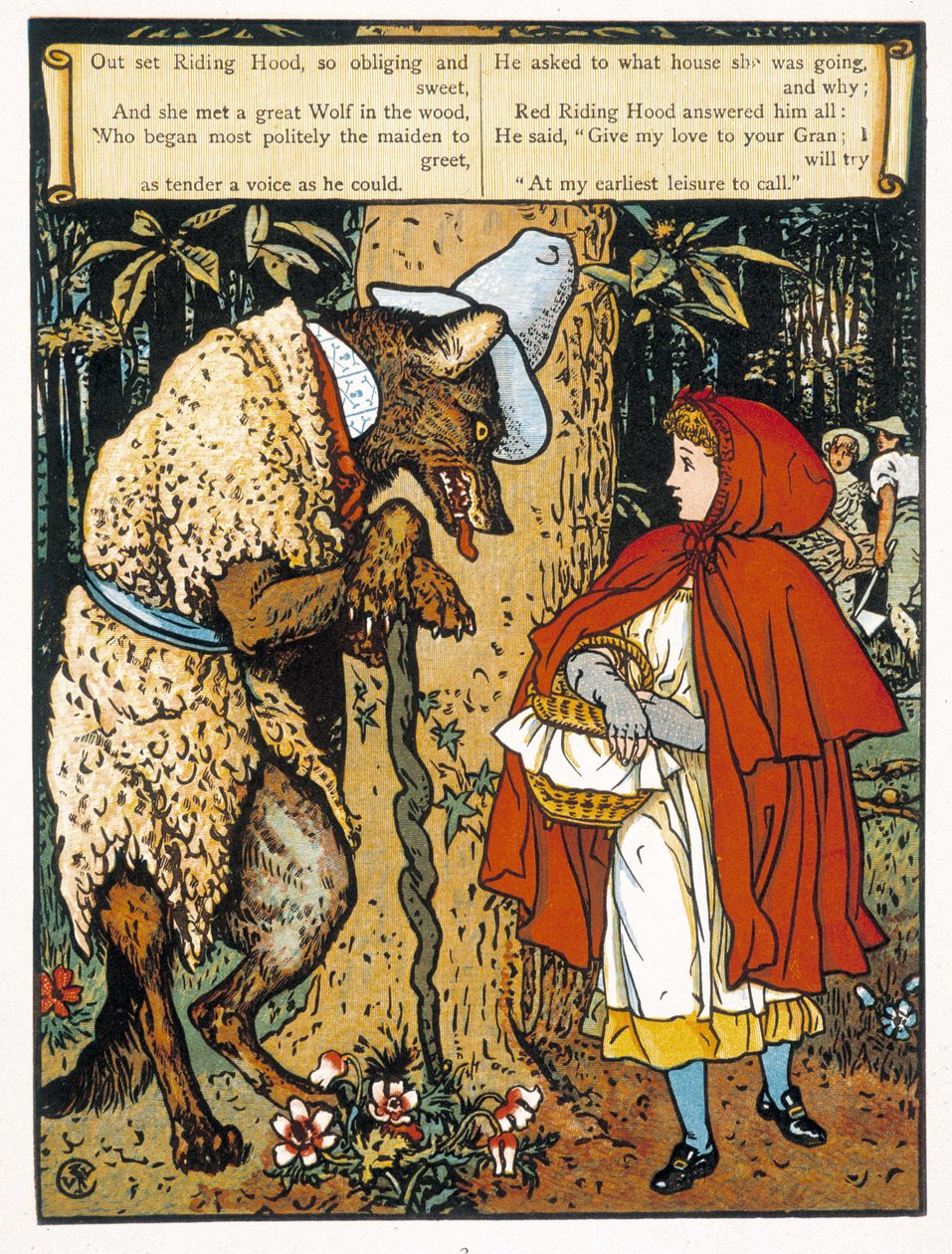 Rotkäppchen (Begegnung mit dem Wolf) - von John Lane, Walter Crane
