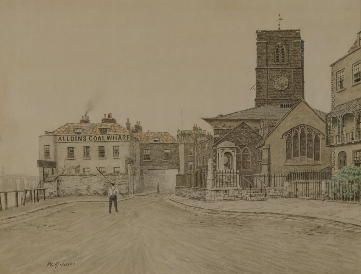 Alldins Kohlenlager und Chelsea Old Church, London von Walter Greaves