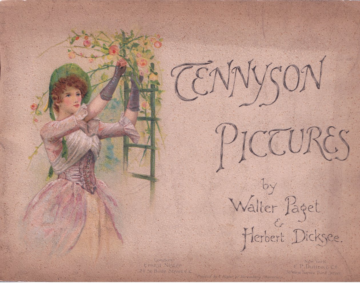 Titelseitengestaltung (Die Maikönigin), Illustration aus Tennyson Pictures, veröffentlicht von E P Dutton & Co, ca. 1900 (Farblitho) von Walter Paget