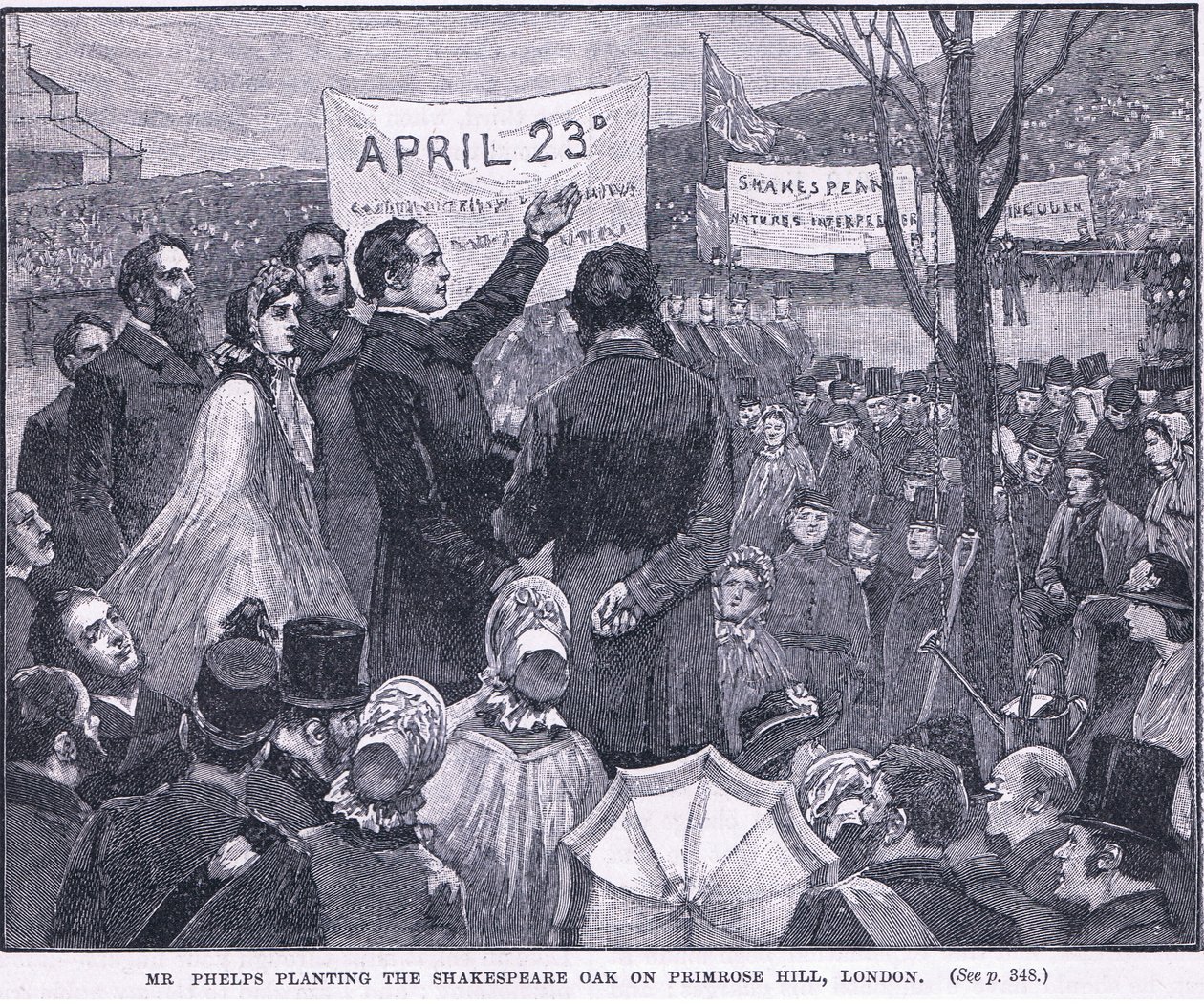 Mr. Phelps pflanzt die Shakespeare-Eiche auf dem Primrose Hill, London 1864 n. Chr. von Walter Paget