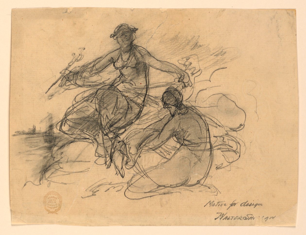 Handel und eine andere allegorische Figur (Motiv für Banknotendesign) von Walter Shirlaw