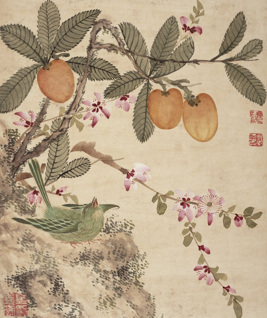 Eine Serie von Gemälden von Vögeln und Früchten, späte 19. Jahrhundert von Wang Guochen