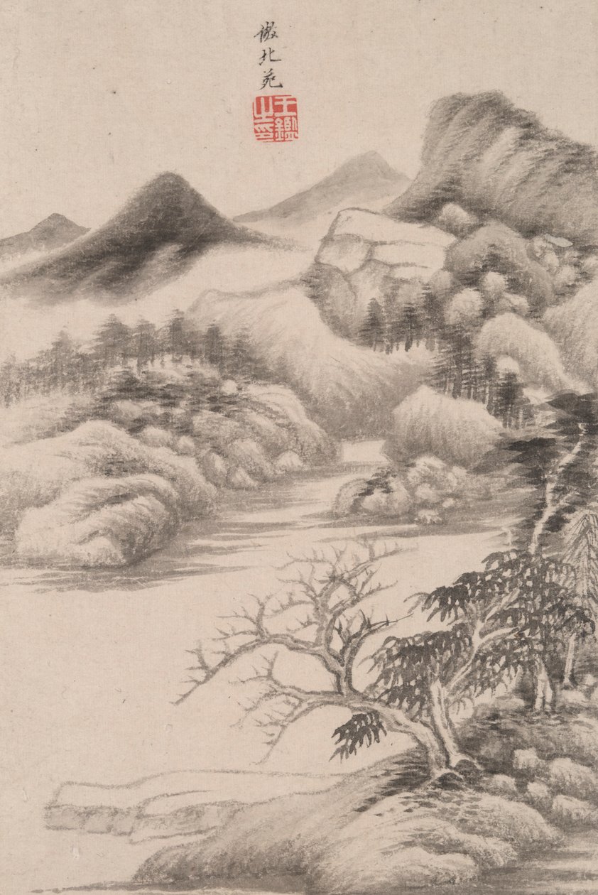 Landschaft im Stil verschiedener alter Meister: Landschaft nach Dong Yuan (aktiv 934) von Wang Jian