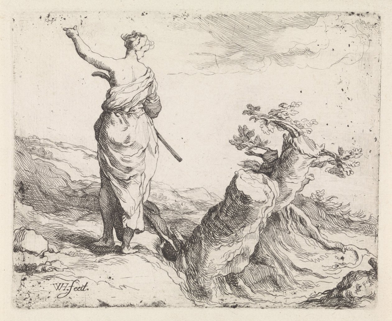 Landschaft mit Frau bei einem Baumstumpf von Warner Horstink
