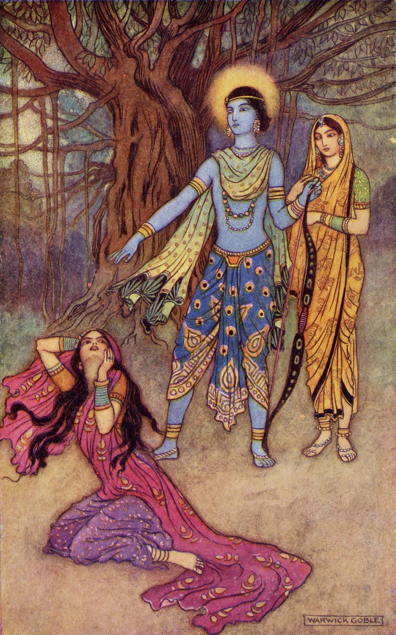 Rama weist den Dämonenliebhaber zurück, Illustration aus 