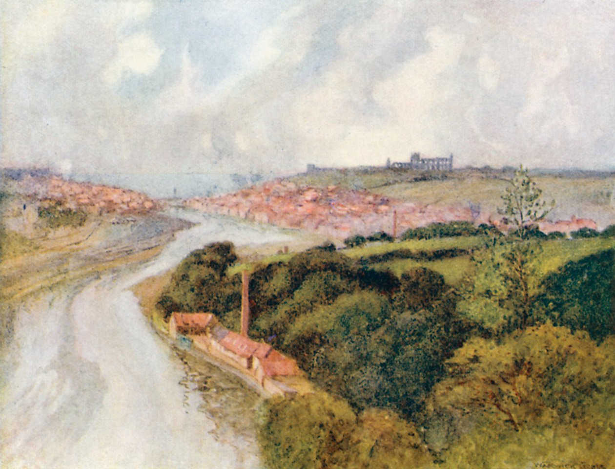 Whitby Abbey und Stadt von Warwick (after) Goble