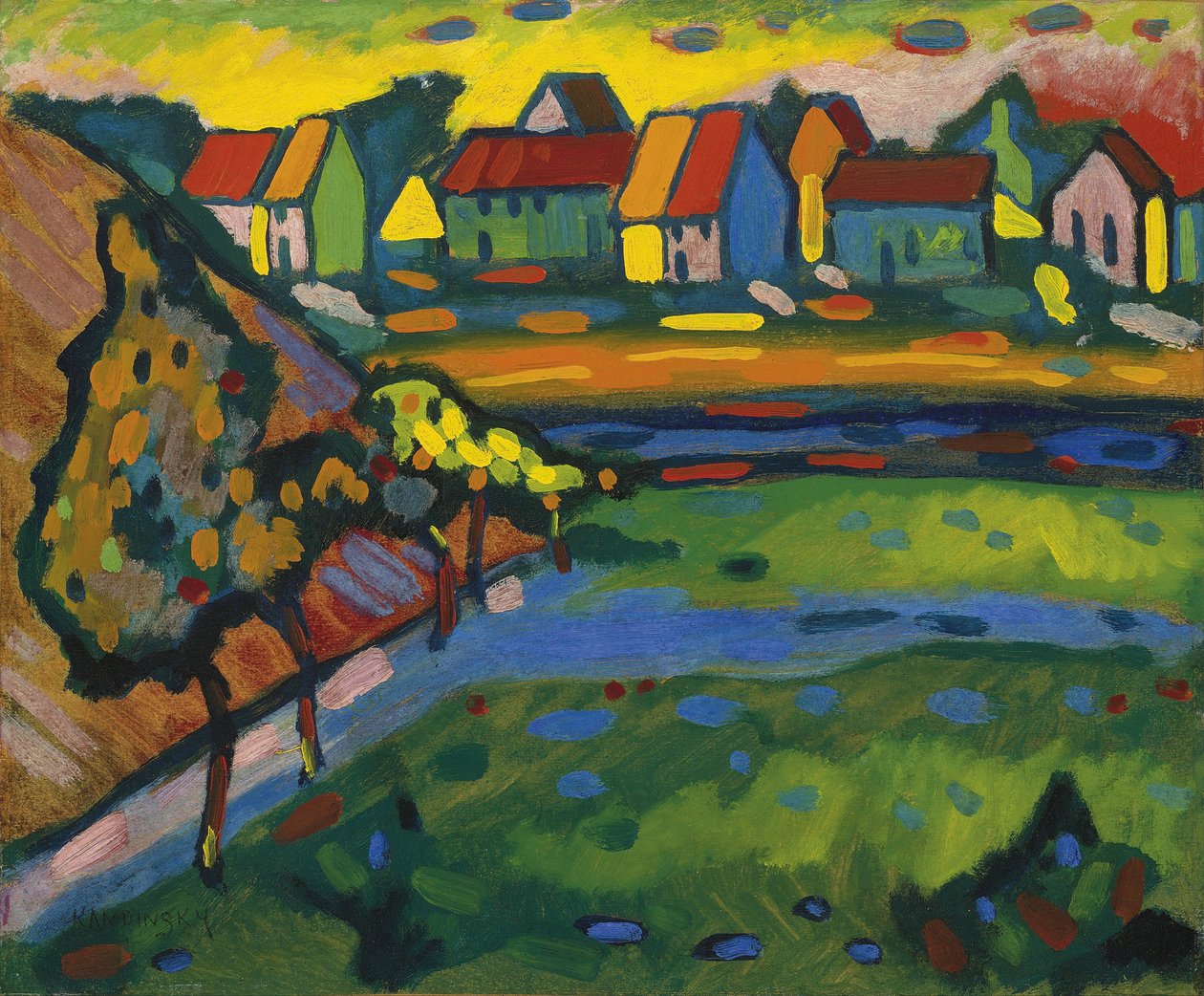 Bayerisches Dorf mit Feldern von Wassily Kandinsky