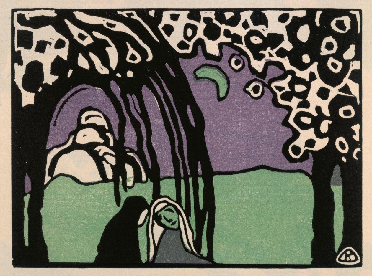 Zwei Frauen in Mondlandschaft (Blatt 12 aus: "Klänge") von Wassily Kandinsky