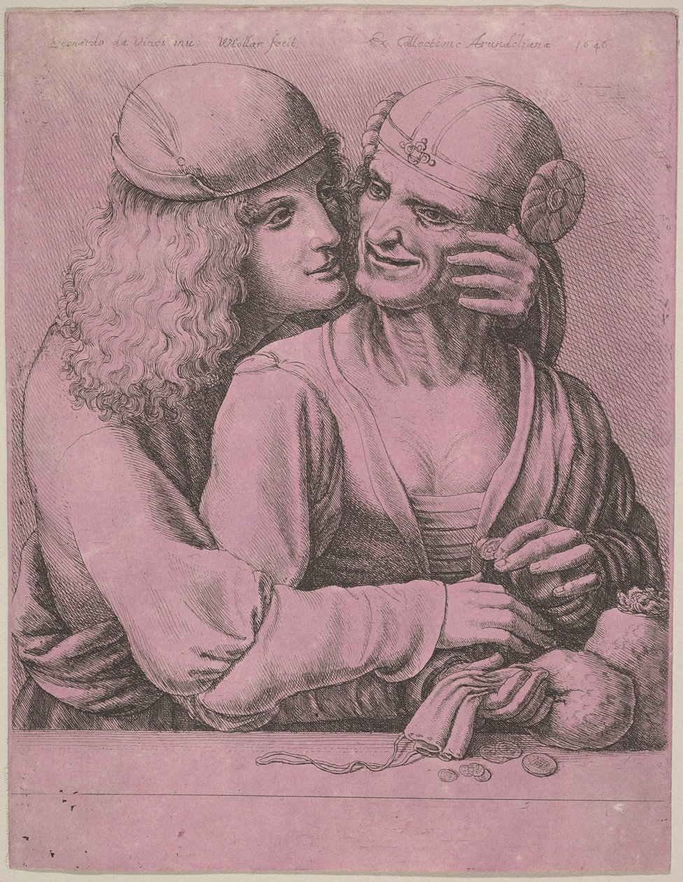 Ein junger Mann streichelt eine alte Frau, 1646 von Wenceslaus Hollar