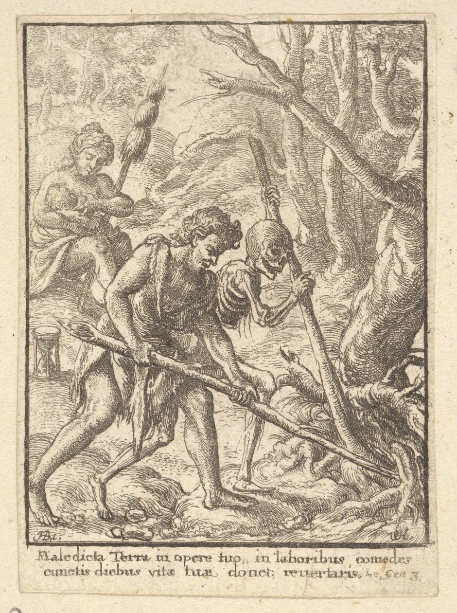 Adam pflügt aus dem Totentanz von Wenceslaus Hollar
