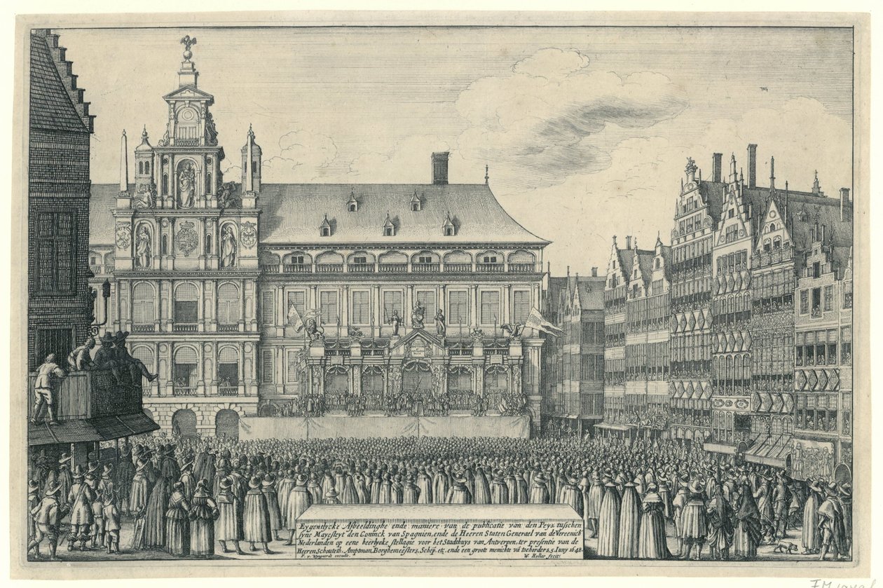 Verkündung des Friedens von Münster in Antwerpen, 1648 von Wenceslaus Hollar