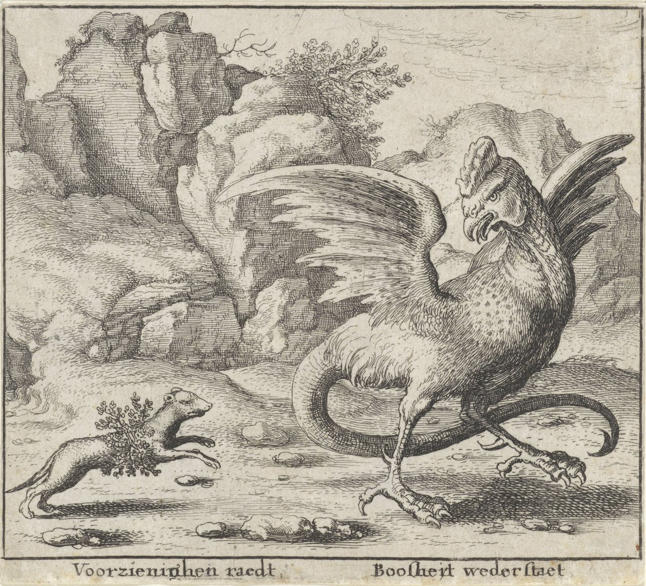 Fabel van de basilisk en de wezel von Wenceslaus Hollar