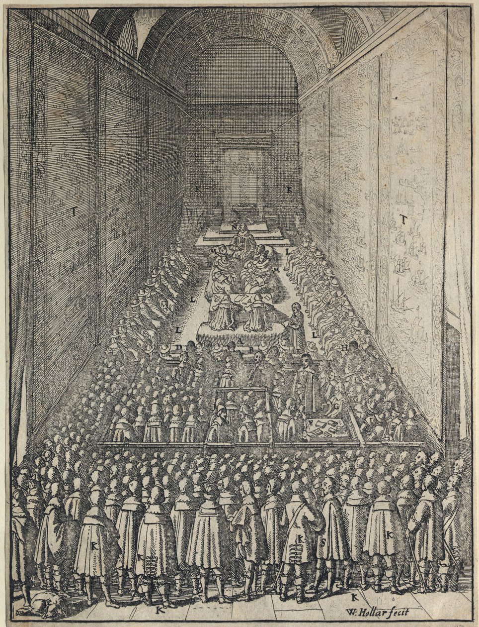 Innenansicht des House of Lords in Sitzung, Palace of Westminster, London, ca. 1650 von Wenceslaus Hollar