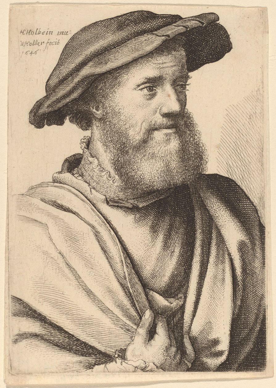 Mann mit Bart, der nach rechts schaut, Hans Holbein, 1646 von Wenceslaus Hollar