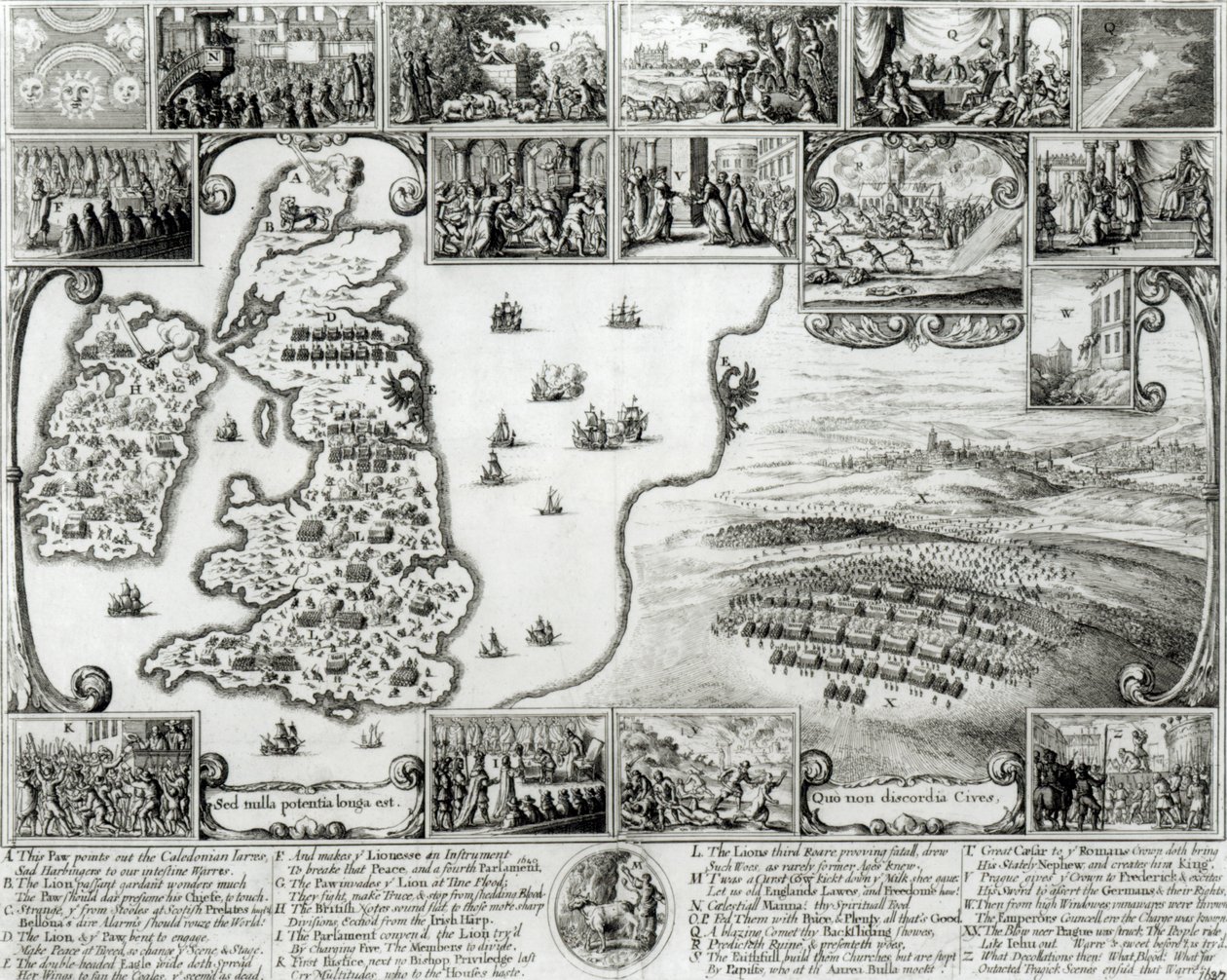 Karte des Bürgerkriegs in England und Ansicht von Prag, 1632 von Wenceslaus Hollar