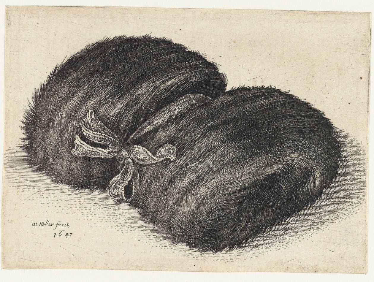 Pelzmuff verziert mit einem Band Muffs (Serientitel) von Wenceslaus Hollar