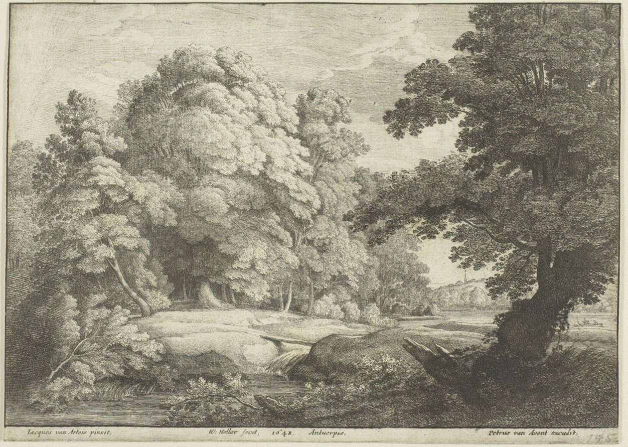 Die Brücke über den Wasserfall von Wenceslaus Hollar