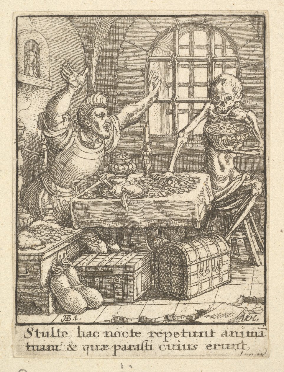 Der Geizhals, aus dem Totentanz, 1651 von Wenceslaus Hollar
