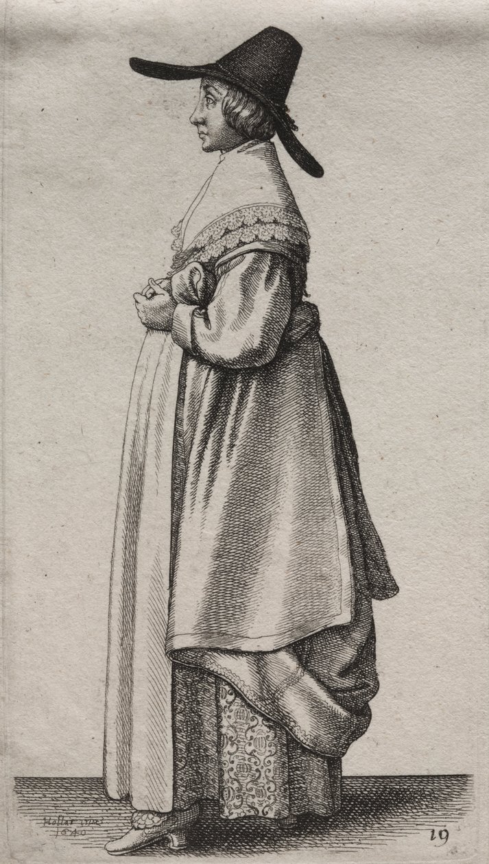 Die Frau mit einem männlichen Hut und geblümtem Unterrock von Wenceslaus Hollar