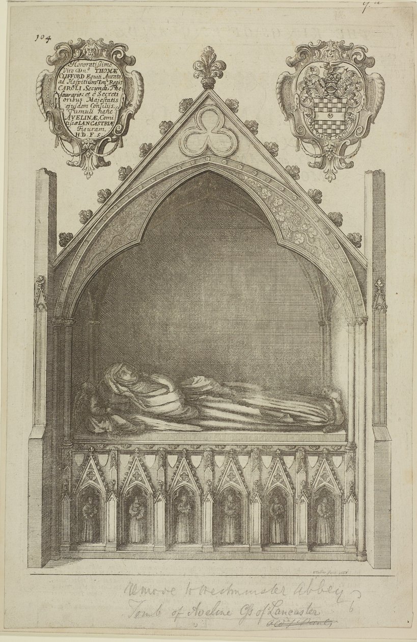 Blick auf das Grab von Avaline, Gräfin von Lancaster (Ehefrau von Edmund, Earl of Lancaster) in der Westminster Abbey, 1666 von Wenceslaus Hollar