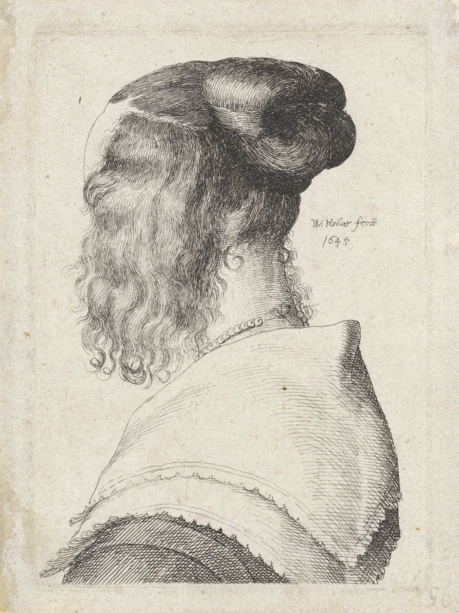 Frau mit hochgestecktem Haar, schräg von hinten gesehen von Wenceslaus Hollar